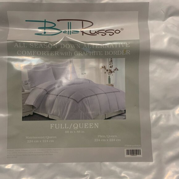 Bella Russo All Season Down Alternative Comforter w Graphite Border Full/Queen - Picture 1 of 4